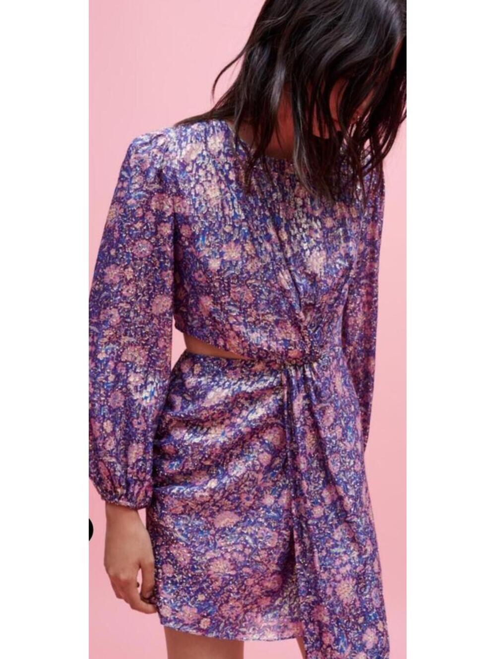 New Maje Metallic Printed Viscose Dress In Purple Size 42/ XL $535 - Picture 2 of 13